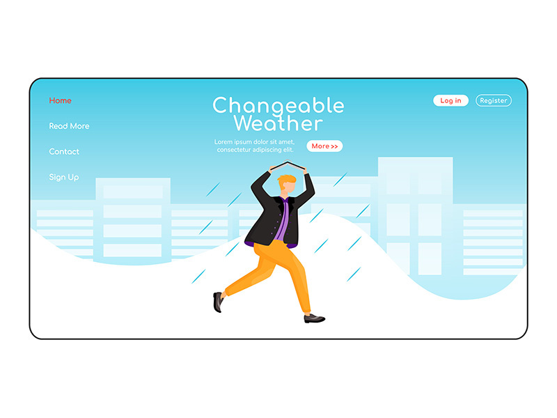Changeable weather landing page flat color vector template