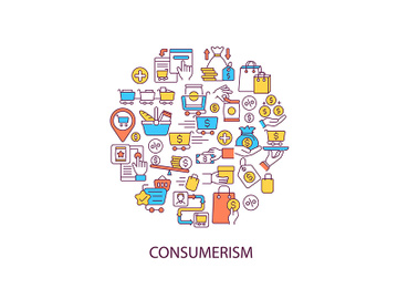 Consumerism abstract color concept layout with headline preview picture