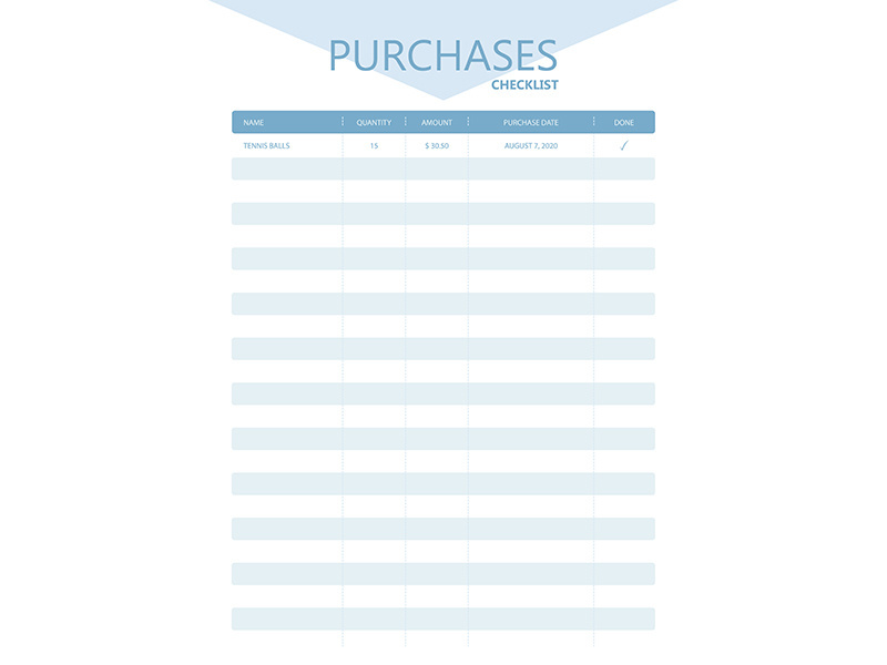 Purchases checklist creative planner page design