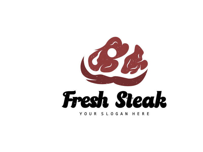 Steak Logo, Vintage Retro Rustic BBQ Grill Theme Design Style