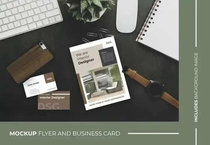 Business Card and Flyer Brochure Mockup