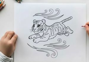 Tiger running in wind vector illustration flat design