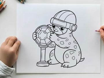 Cute robot scientist holding magnifier vector illustration preview picture