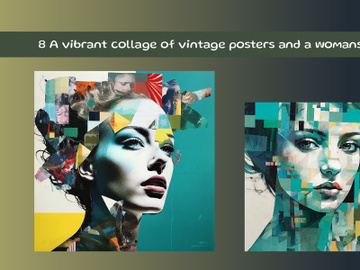 A vibrant collage of vintage posters and a womans face preview picture
