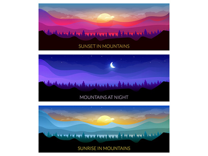 Mountains and jungles landscape illustration bundle