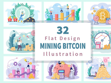 32 Mining Bitcoin Cryptocurrency Flat Design preview picture