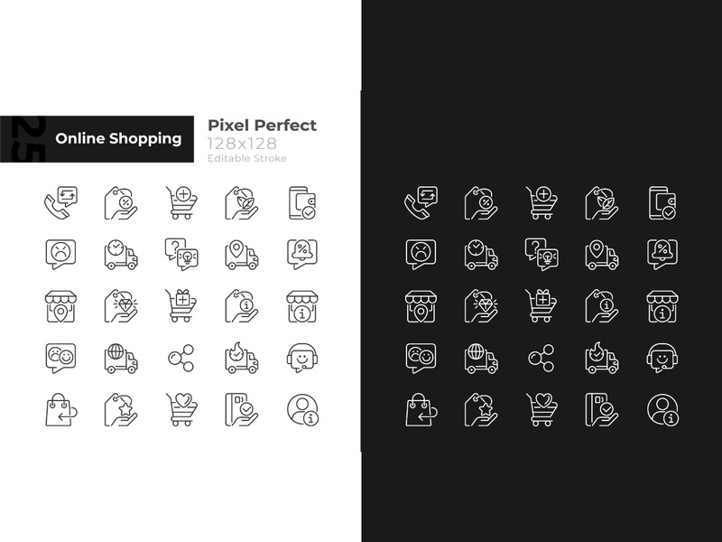 Online shopping pixel perfect linear icons set