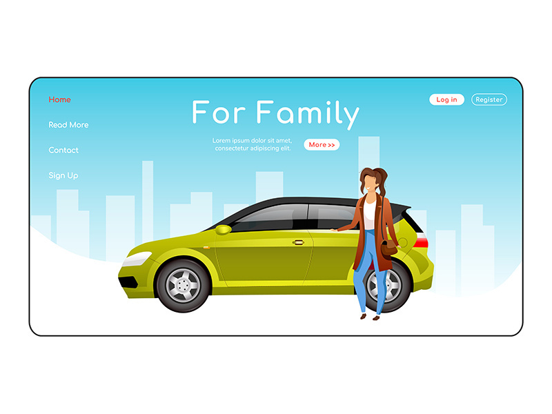 For family landing page flat color vector template