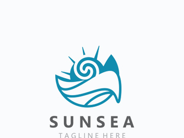 Sun sea Logo design creative premium sun beach logo icon vector template preview picture