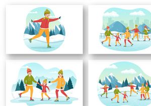 12 Skating on Ice Rink Illustration