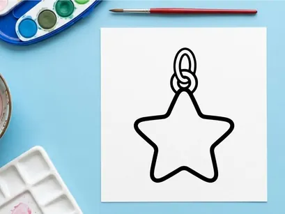 Handgezeichnetes schwarzes Stern-Anhänger-Amulett an einer Seilkette. Minimalistisches skizziertes Symbol für Mode und Handwerk.
