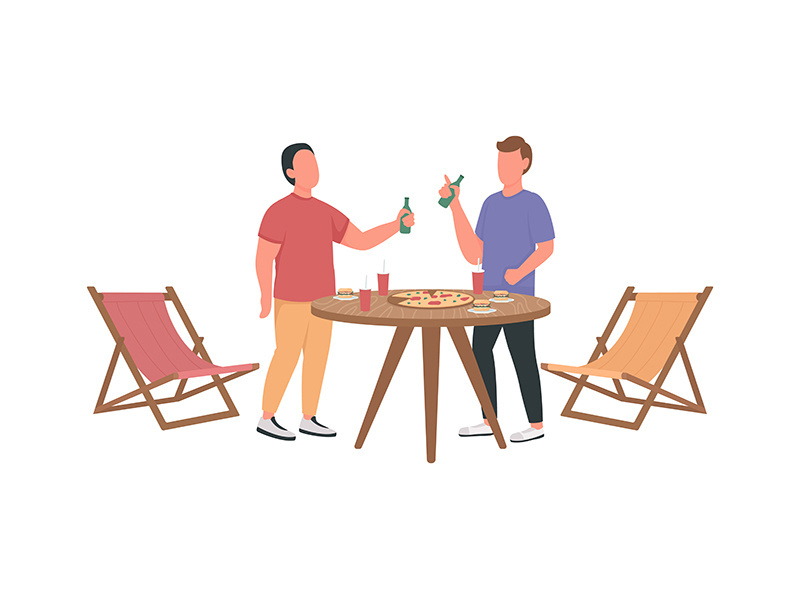 Guys hanging out flat color vector faceless characters