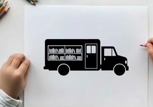 Silhouette of a mobile library truck with books on shelves