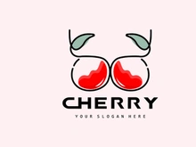 Cherry Fruit logo, Red Colored plant vector illustration, Fruit Shop Design, Company, Sticker, Product Brand