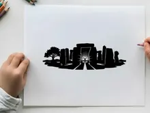 Stonehenge silhouette with sunrise and person vector