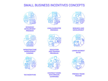 Small business incentives blue gradient concept icons set preview picture