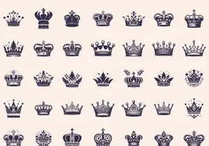 Royal Crown Silhouette, Retro King Crown Icons.