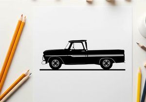 Silhouette of a classic pickup truck with a single cab