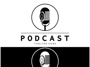 podcast logo with microphone and earphone audio, radio waves. for studio, talk show, chat, information sharing, interview, multimedia and web. preview picture