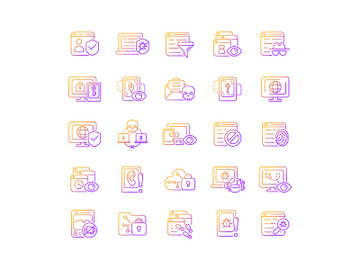 Online surveillance and censorship gradient linear vector icons set preview picture