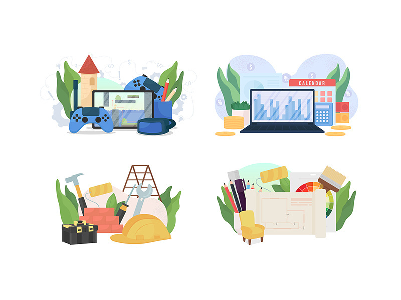 Popular jobs flat concept vector illustration set