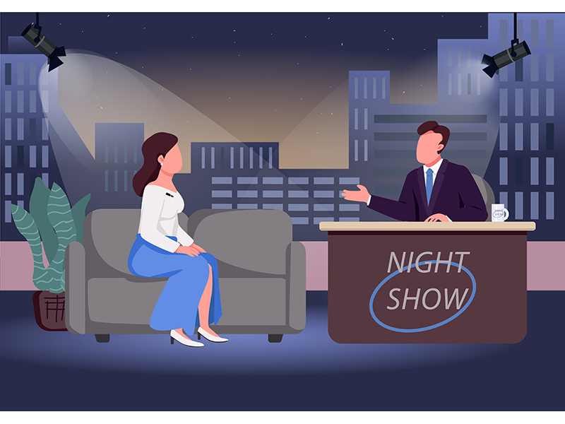 Night show flat color vector illustration