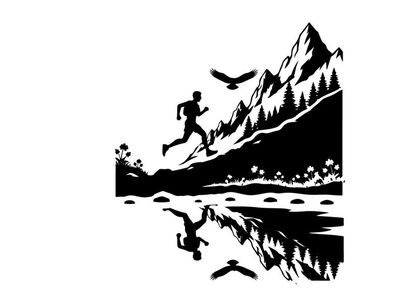 Silhouette of a person running in front of a mountain silhouette