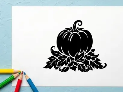 Silhouette buah labu dengan daun untuk panen musim gugur atau Halloween