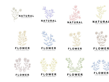 Simple Botanical Leaf and Flower Logo, Vector Natural Line Style, Decoration Design, Banner, Flyer, Wedding Invitation, and Product Branding preview picture