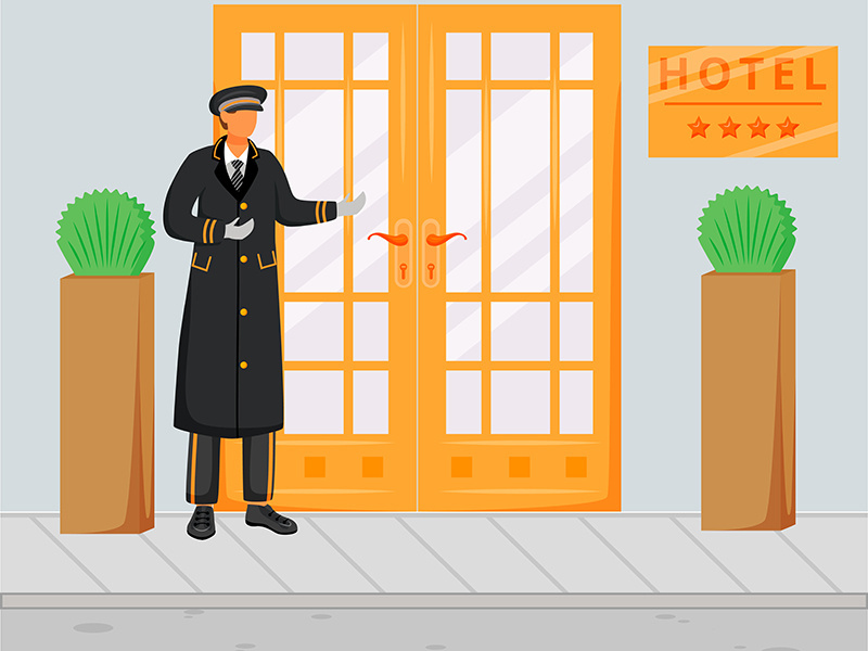 Doorman in uniform flat vector illustration