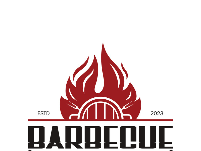 Simple Barbecue Vintage hot grill, with crossed flames and spatula. Logo for restaurant, badge, cafe and bar.vector