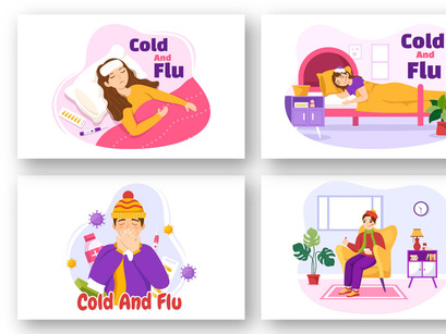 13 Flu and Cold Sickness Illustration