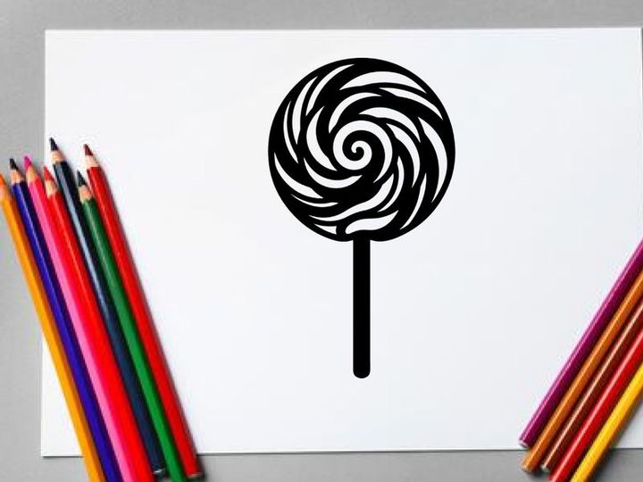 Black and White Swirling Lollipop Icon for Candy or Confectionery Design