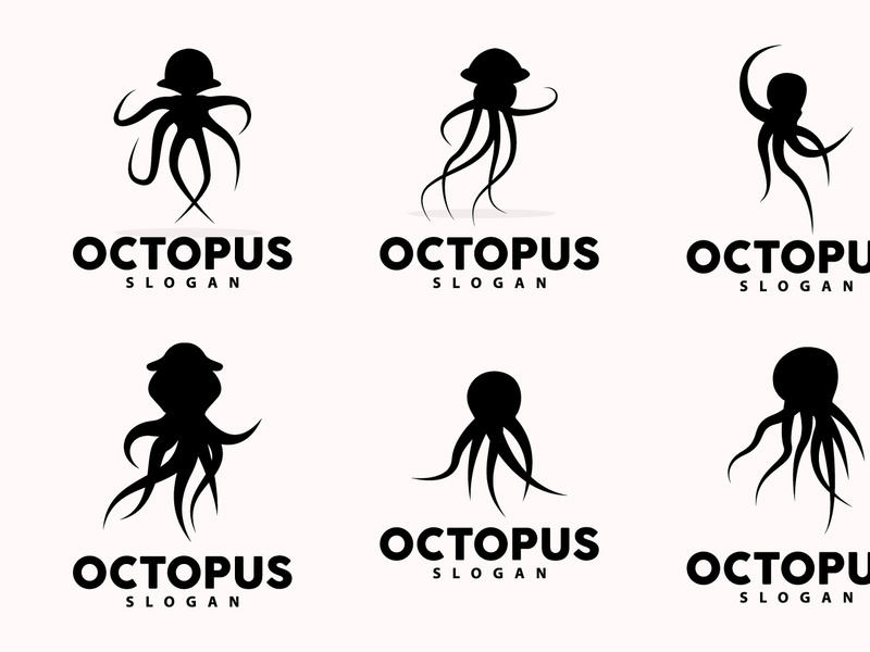 Octopus Logo, Sea Animals Vector