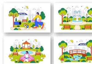 10 City Park Vector Illustration