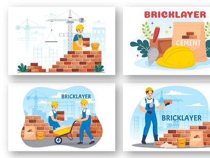 12 Bricklayer Worker Illustration