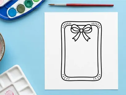 Hand drawn Christmas gift tag with ribbon bow, festive holiday frame for greeting card