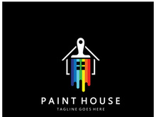 logo icon illustration house paint with a blend of brushes and rollers for house wall paint design, minimalist house, painting, interior, building, property business, wallpaper, vector concept