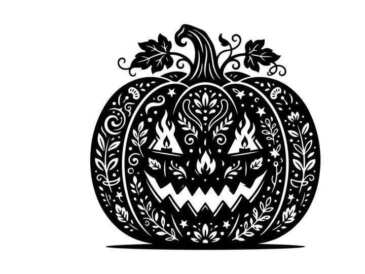 Halloween Pumpkin with Menacing Jack-o'-Lantern Face for Fall Decor