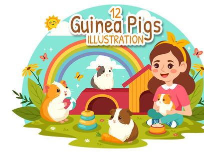 12 Guinea Pig Pets Illustration