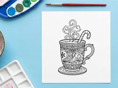Taza elegante de Navidad con vapor y espiral de bastón de caramelo que surge de la bebida festiva