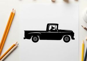 Silhouette of a classic pickup truck with a driver