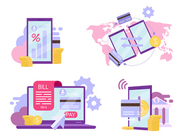 Online banking flat vector illustrations set preview picture