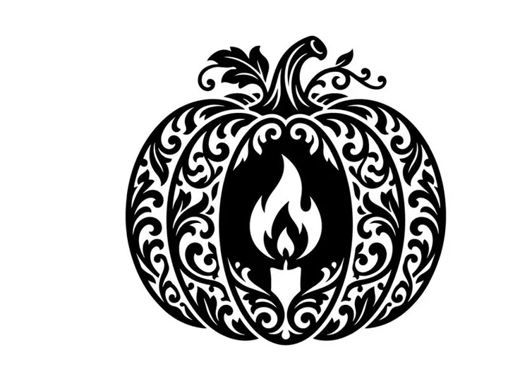 Decorative pumpkin with flame design for Halloween or fall decor