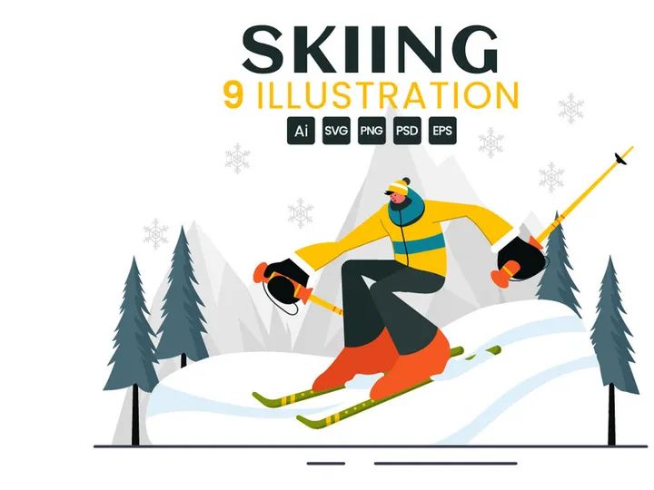 9 Skiing Winter Sport Activities Illustration