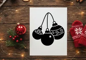Festive Christmas ornaments hanging on string for holiday decoration