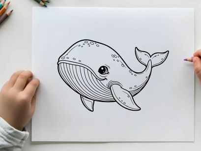 Happy whale swimming underwater vector illustration flat design