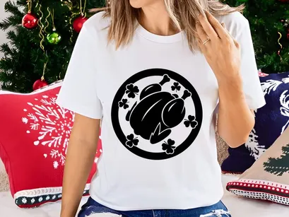 Roast Chicken Silhouette with Shamrocks Circle Icon