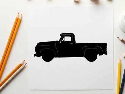 Silhouette of a classic pickup truck in black