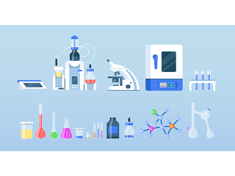 Laboratory equipment flat color vector objects set